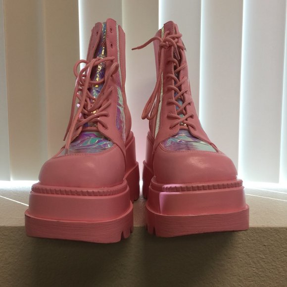 PRE LOVED - Pink Poison Platform Boots PNK/11 - SH246 - Picture 2 of 9